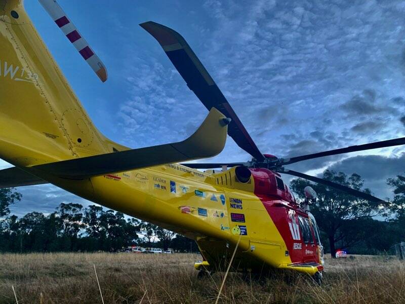 Emergency mission: The Westpac Rescue Helicopter was tasked to Bugaldie to help a man injured in a quad bike crash. Photo: WRHS