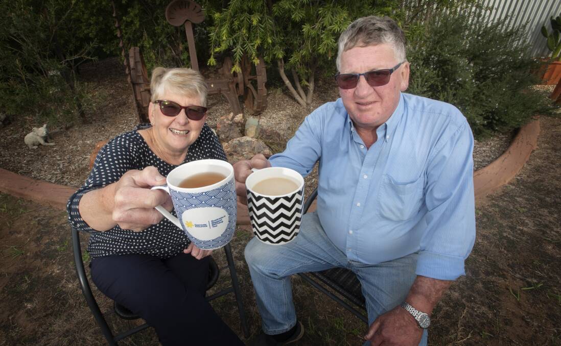 FUNDRAISING: Robyn and Harry Fletcher have invited people to have a cuppa at home for a socially distanced 'Biggest Morning Tea'. Photo: Peter Hardin 070520PHB025 