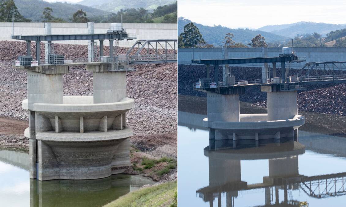 UP AND UP: There is a very visible difference between the water level at Chaffey Dam in February 2020 compared to in June 2021. Photos: Peter Hardin