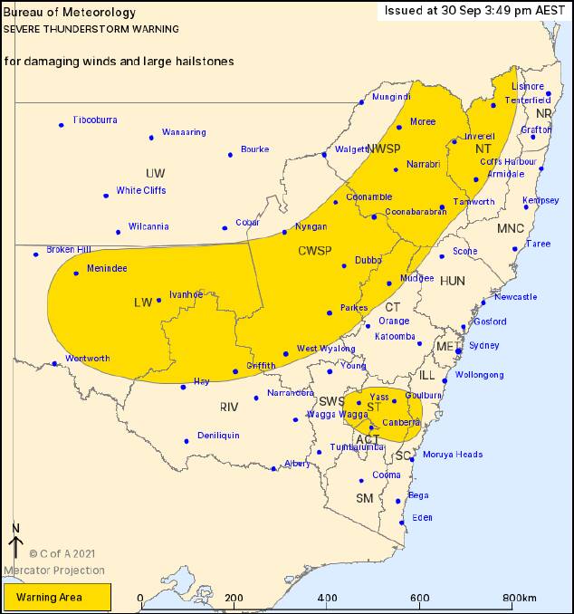 WARNING: Severe thunderstorm warning area for this afternoon. Photo: BoM