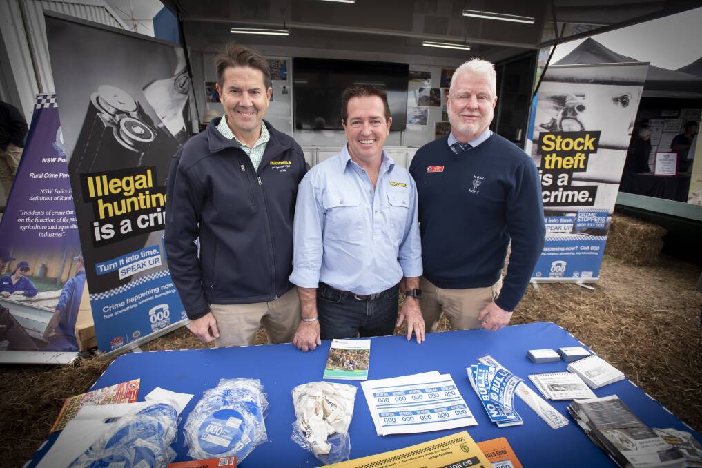 Member for Tamworth Kevin Anderson, minister for police Paul Toole and Detective Chief Inspector Cameron Whiteside, announced the state's Rural Crime Prevention Team would be boosted by 10 additional cops. Picture by Peter Hardin 