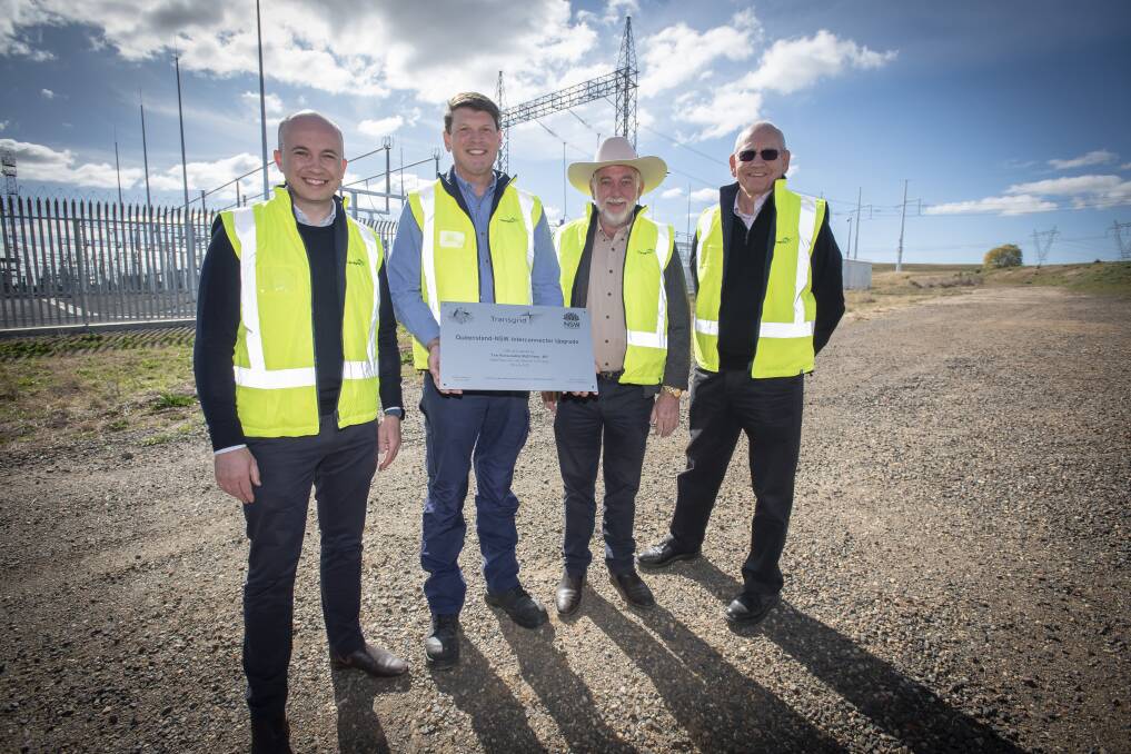 Energy minister Matt Kean, with Transgrid CEO Brett Redman, Tamworth mayor Russell Webb and Transgrid chair Jerry Maycock. Picture by Peter Hardin