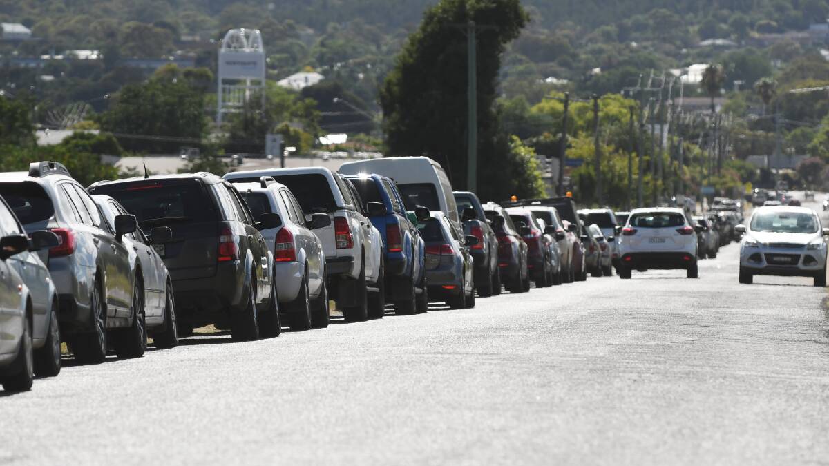 BIG WAIT: Tamworth's Laverty Pathology testing clinic, now based in Marius Street, attracted a line of cars after reopening on Tuesday. Photo: Gareth Gardner 