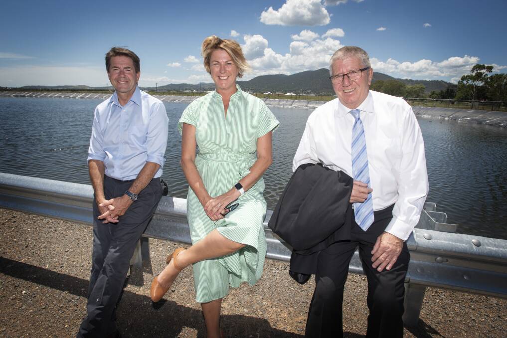 DAMNING REPORT: Tamworth MP Kevin Anderson, Water Minister Melinda Pavey and Tamworth Mayor Col Murray met to negotiate the city's water allocation in February. Photo: Peter Hardin