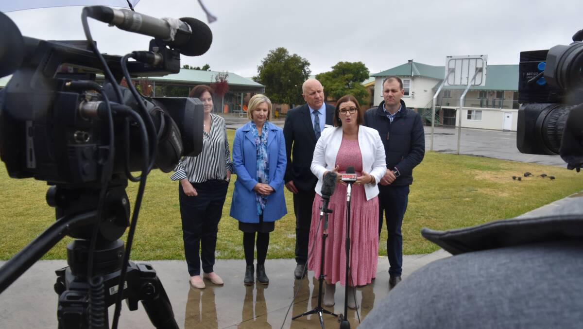 NEW SCHOOL: Education Minister Sarah Mitchell, pictured with school and council representatives, at Thursday morning's announcement of a new school. Photo: Andrew Messenger