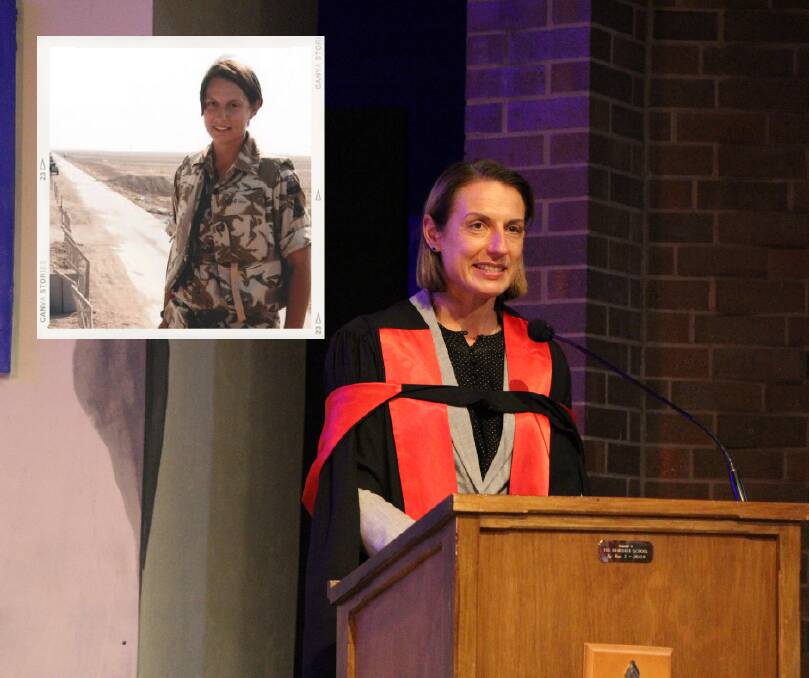 NEW BOSS: Rachel Horton becomes first to lead the Armidale School and (inset) the only female officer in her British Army unit during the 2003 invasion of Iraq. Photo: supplied