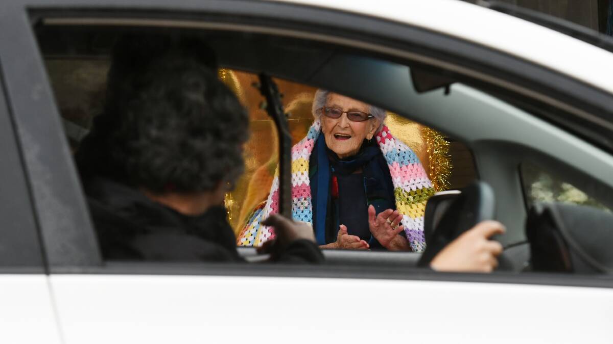 Century not out: Joyce Abra celebrated 100 years today with much of her beloved Barraba community driving by to celebrate the big day in a procession half an hour long. Photo: Gareth Gardner