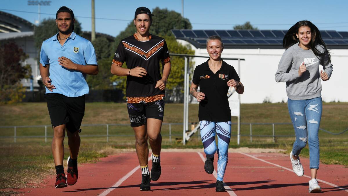 Joash Boney, Latrell Allan, Charlie Abra and Warrindah Whitton will run the famous Alice Springs Outback Marathon from Tamworth. Photo: Gareth Gardner 