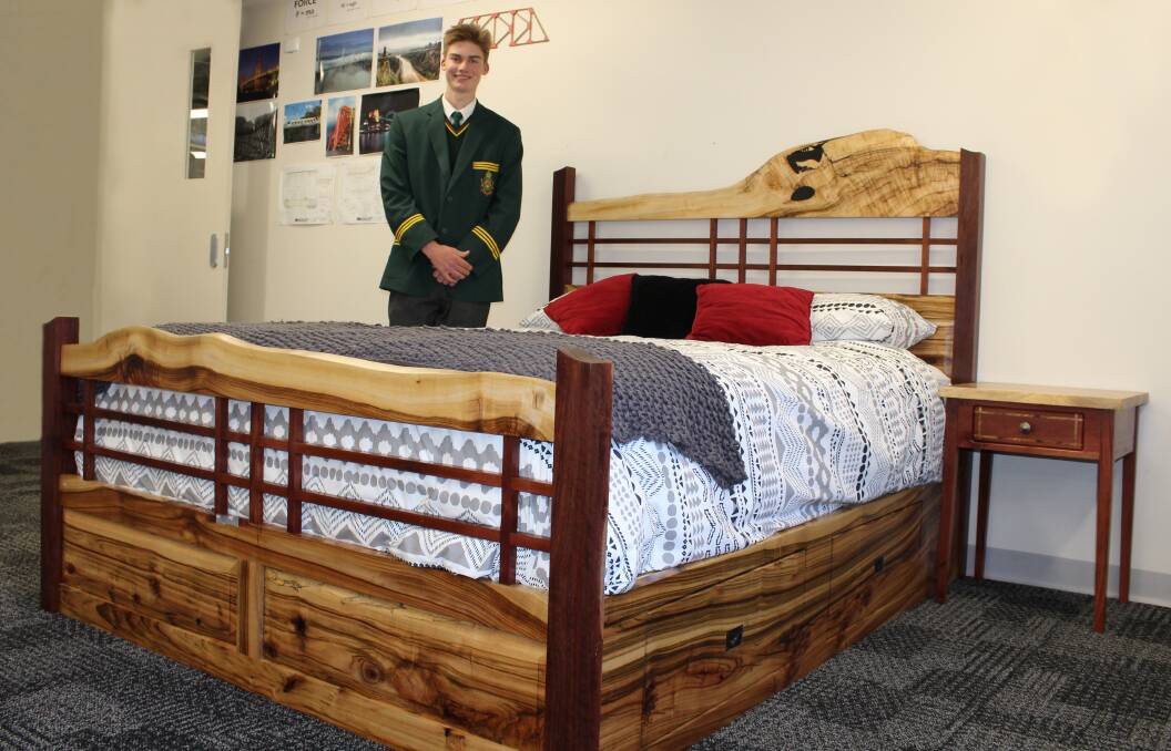 GREAT WORK: Liam Rodgers topped the state in Industrial Technology after producing this multi-part woodworking project. Photo: supplied