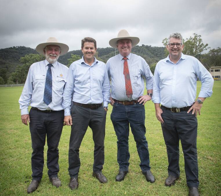 PROGRESS: Tamworth mayor Russell Webb, Water Minister and local MP Kevin Anderson, Deputy Prime Minister Barnaby Joyce, and Federal Water Minister Keith Pitt announced the project was finally moving. Photo: Peter Hardin 