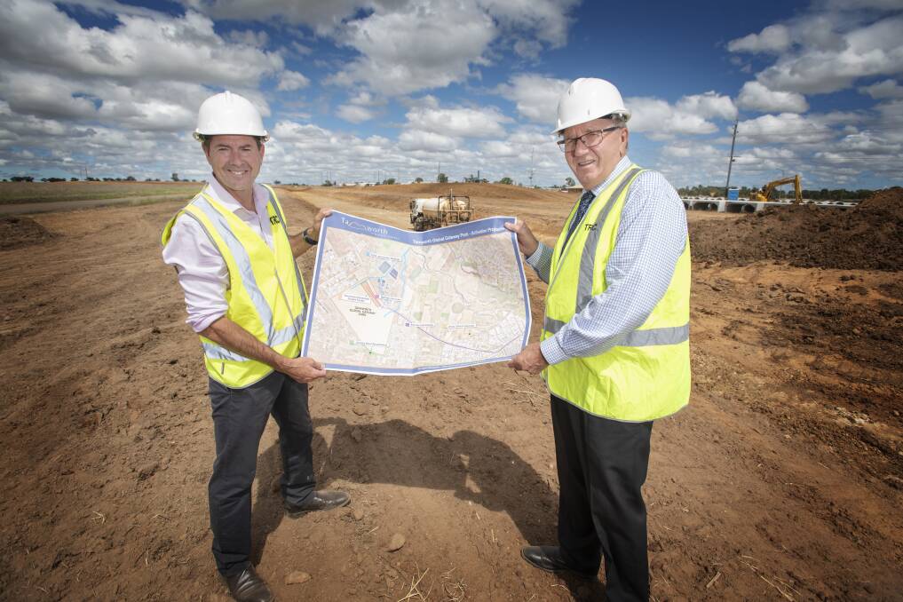 GREEN ESTATE: Tamworth MP Kevin Anderson and Tamworth Regional Council mayor Col Murray at the business park. Photo: Peter Hardin, file