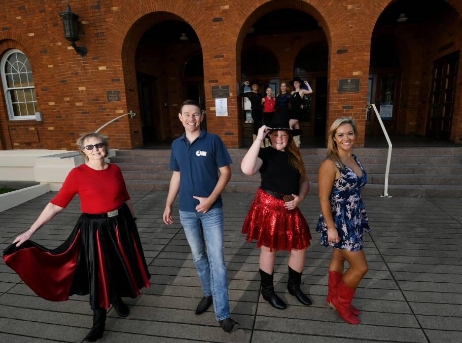LINED UP: Chris Harris, Chris Watson, Madison Boyd and Kristen Flood are prepared for Tamworth's first line dancing extravaganza since the start of the COVID-19 crisis. Photo: Gareth Gardner