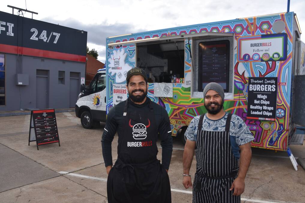 BURGER BROTHERS: Pawan Kumar and Dilbir Singh are the proud founders of Burger Bulls' food truck, Tamworth's first 7 day street food site. Photo: Andrew Messenger