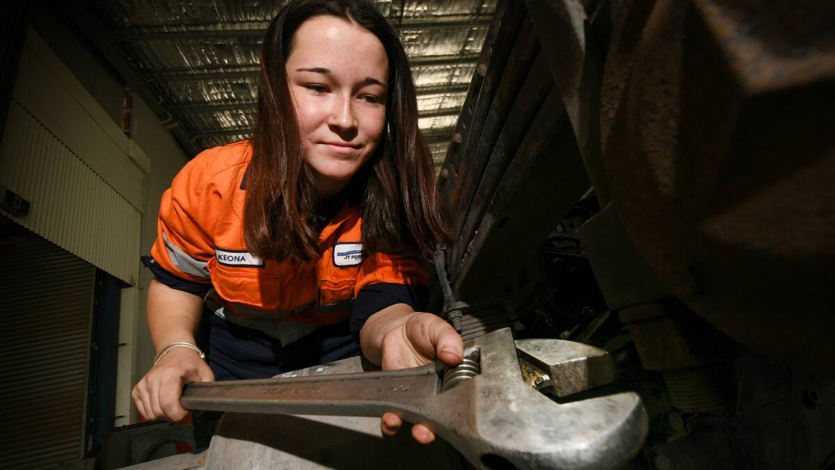 MUCKING IN: school-based apprentice Keona Dawson, 17, is the only woman working in the JT Fossey workshop. Photo: Gareth Gardner 