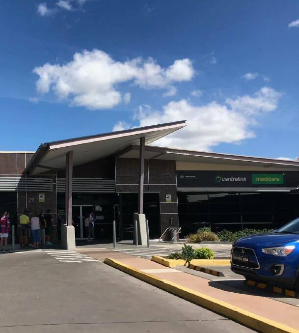 HARD TIMES: A queue outside Tamworth centrelink in March. Some 3205 local residents have been forced onto JobSeeker since last year.