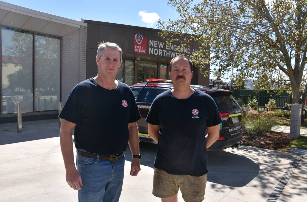 BACK DOWN: Senior Firefighter Marty Frahm and Senior Firefighter John Eddy, both union delegates, want a plan to intermittently close Werris Creek and Quirindi stations to be dropped. Photo: Andrew Messenger
