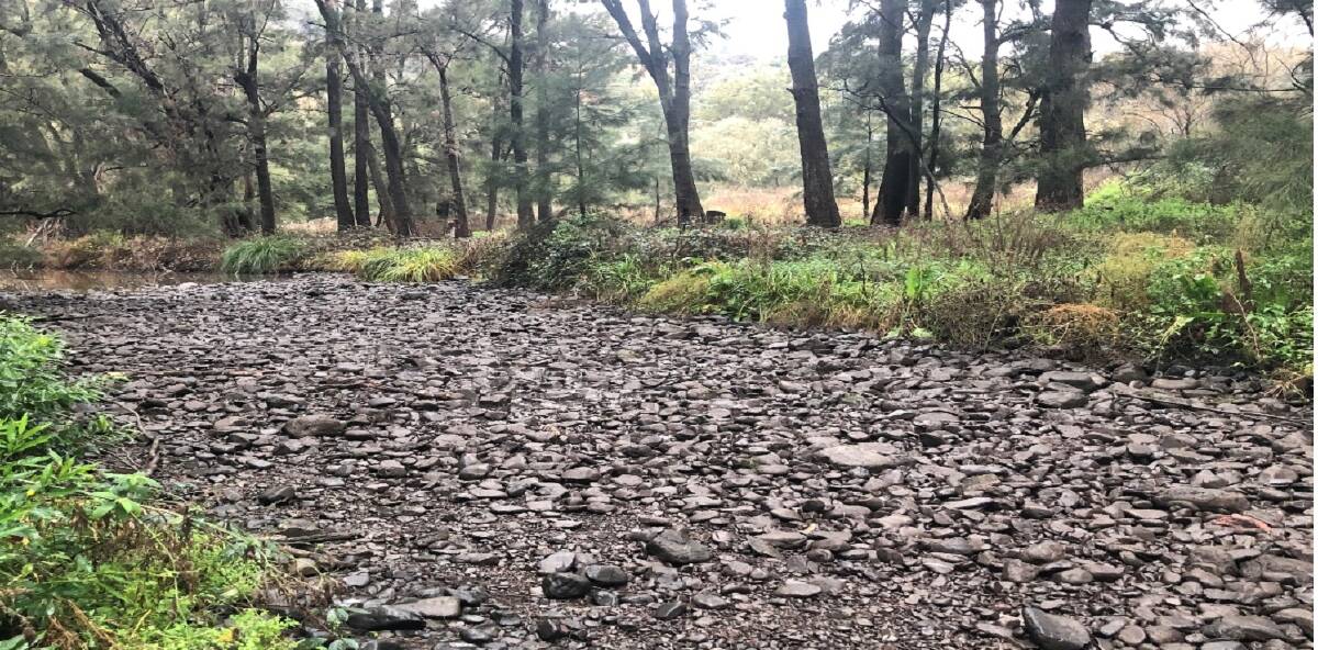 Dried up: Despite months of good rain, this section of the Peel River 550m downstream from Chaffey Dam remains little more than a dry riverbed. Photo: Minister for Water