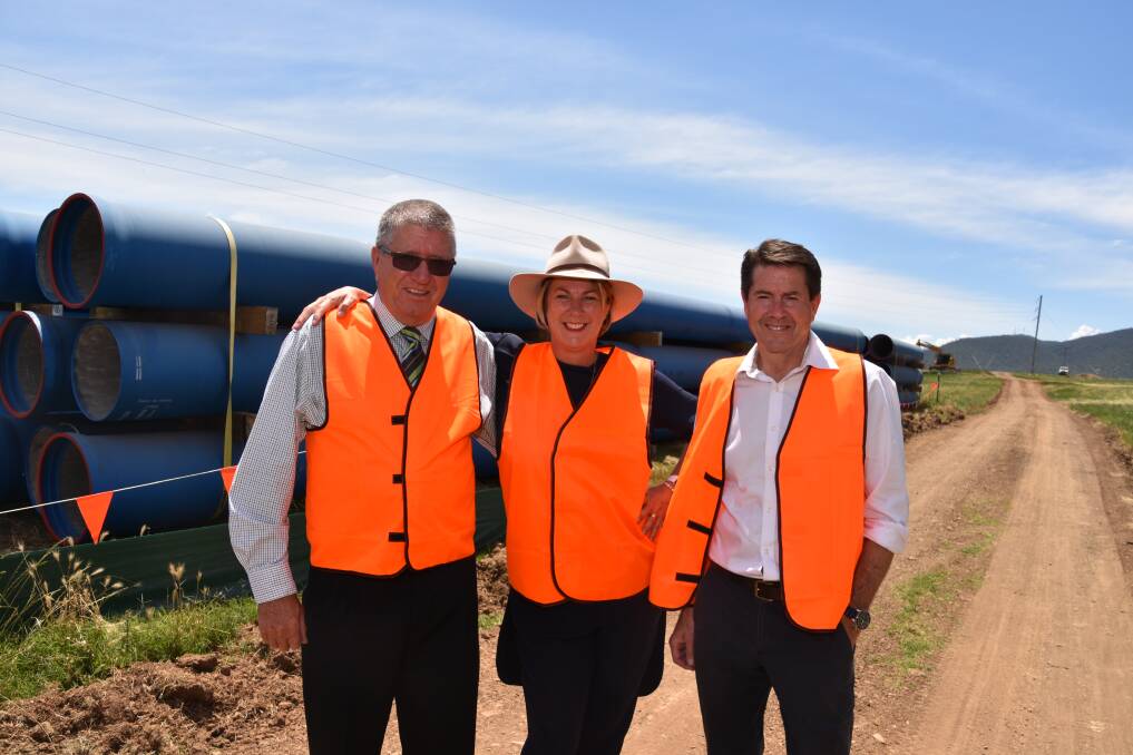 PIPE DREAM: Tamworth Mayor Col Murray, Water Minister Melinda Pavey and Tamworth MP Kevin Anderson. Photo: Andrew Messenger