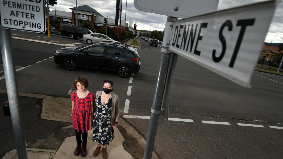 FIXED: Emily and Sarah McAlpin at the "dangerous" Denne Street intersection, which will get an upgrade. Photo: Gareth Gardner