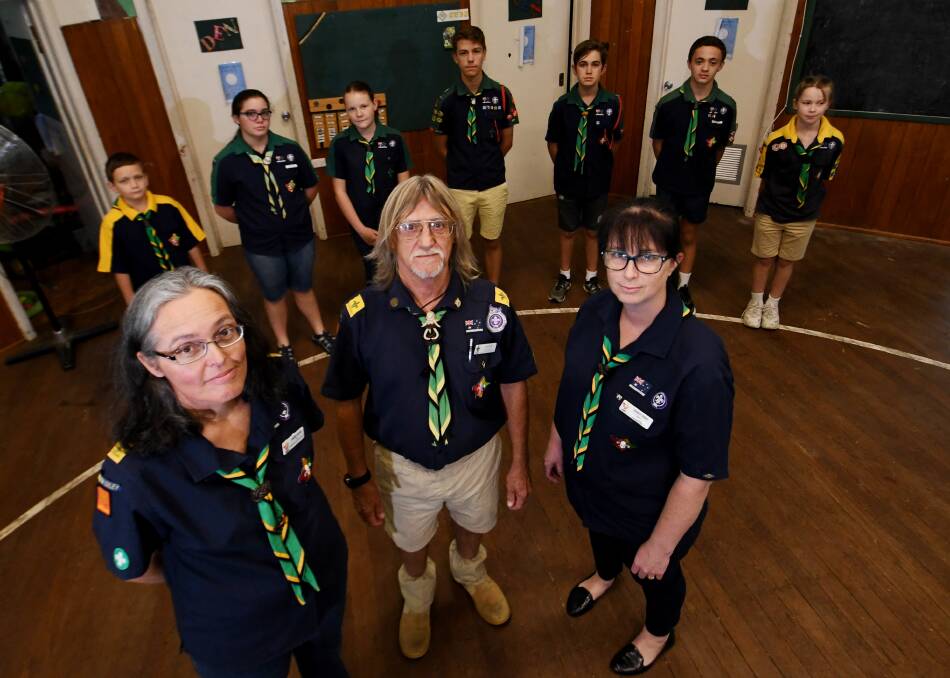 BOOMING NUMBERS: Cub Leaders Janine Wilkie and Brian Welzel with Group Leader Sarah Heinz. The Oxley Scouts have doubled their numbers in 2020. Photo: Gareth Gardner