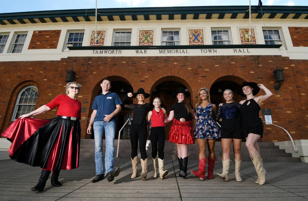 MAYWORTH TIME: Chris Harris, Chris Watson, Madison Boyd and Kristen Flood are all ready for Tamworth's first line dancing extravaganza since the start of the COVID-19 crisis. Photo: Gareth Gardner