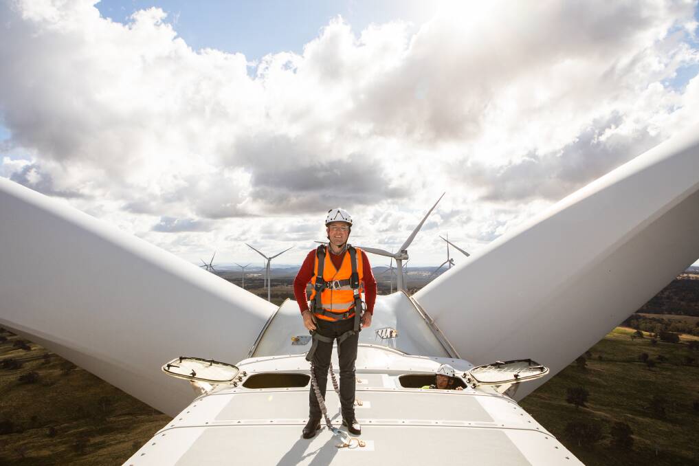 POWER UP: Adam Marshall (pictured atop the Glen Innes Sapphire Wind Farm) will today announce plans the state government say will unlock $12.7 billion in investment. Photo: supplied