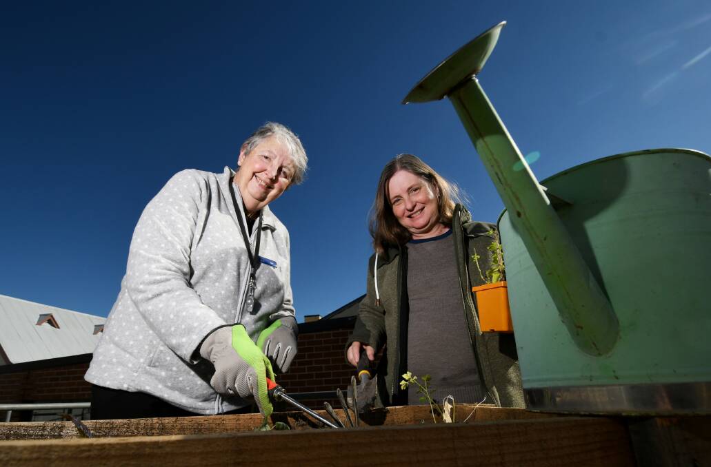 GREEN THUMBS: Gae Sipple and Karlee Burgess at Nundle's new community garden, which is set to open this weekend. Photo: Gareth Gardner