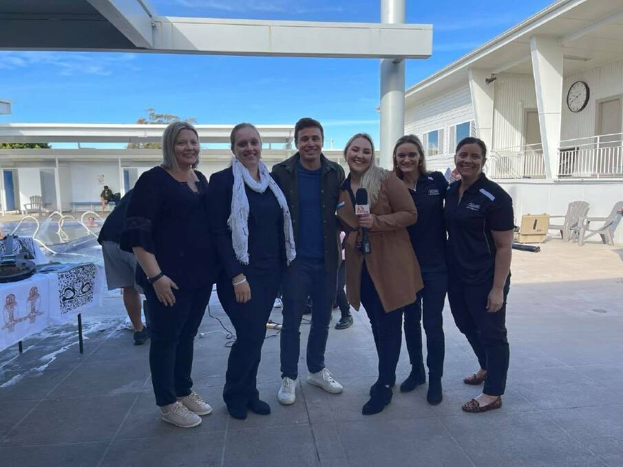 Tourism Moree team members with weatherman, James Tobin, showcasing the MAAC on Sunrise in June.