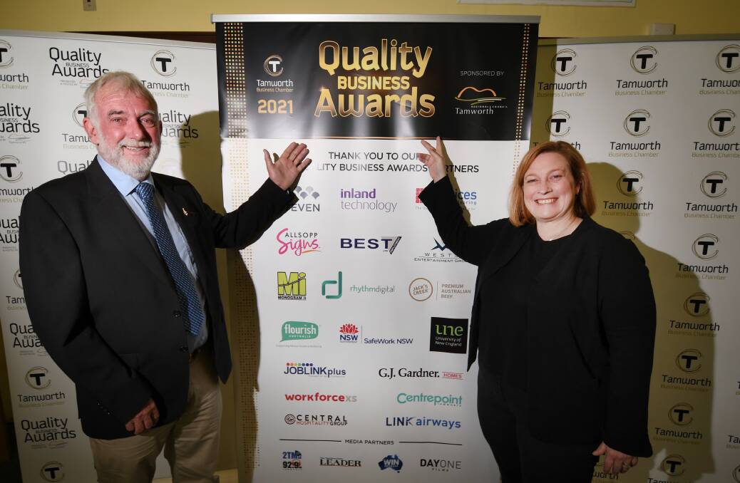 FULL STEAM AHEAD: Tamworth mayor Russell Webb and Tamworth Business Chamber president Stephanie Cameron are delighted the awards are going ahead. Photo: Gareth Gardner