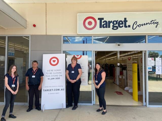 END OF AN ERA: Gunnedah Target employees Mollie Hatton, Stan Evans, Karen Coombs (store manager) and Georgie Bettridge on one of their last days of trading on Friday. Photo: Supplied 