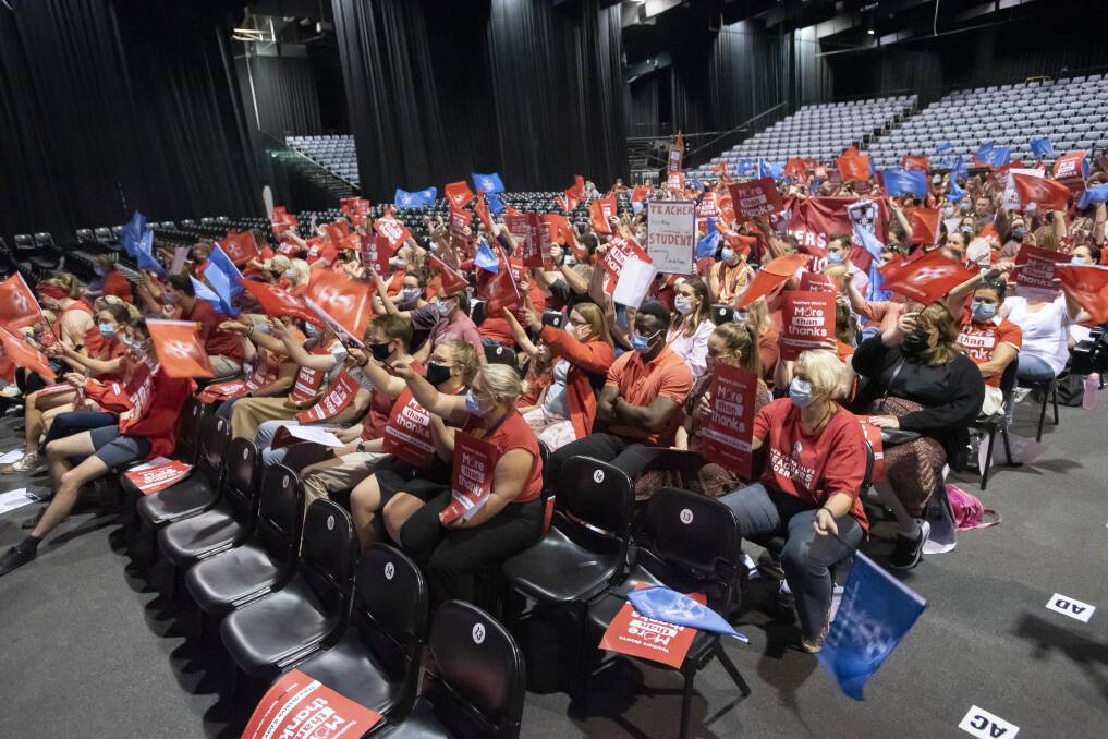 DEMANDING CHANGE: More than 300 teachers from across the region took industrial action and attended a rally in Tamworth on Tuesday. Photo: Peter Hardin