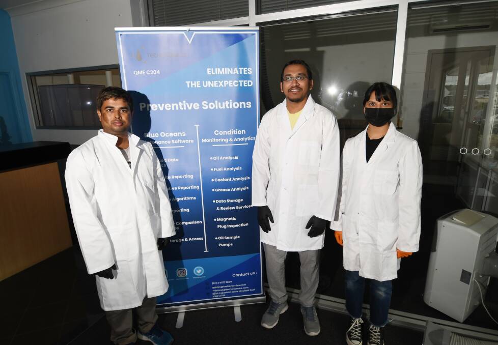 TEAM: Lab technician Abu Bakkar Siddique, lab manager Dr. Arif Islam and lab technician Keshini Lokhun in Gunnedah. Photo: Gareth Gardner