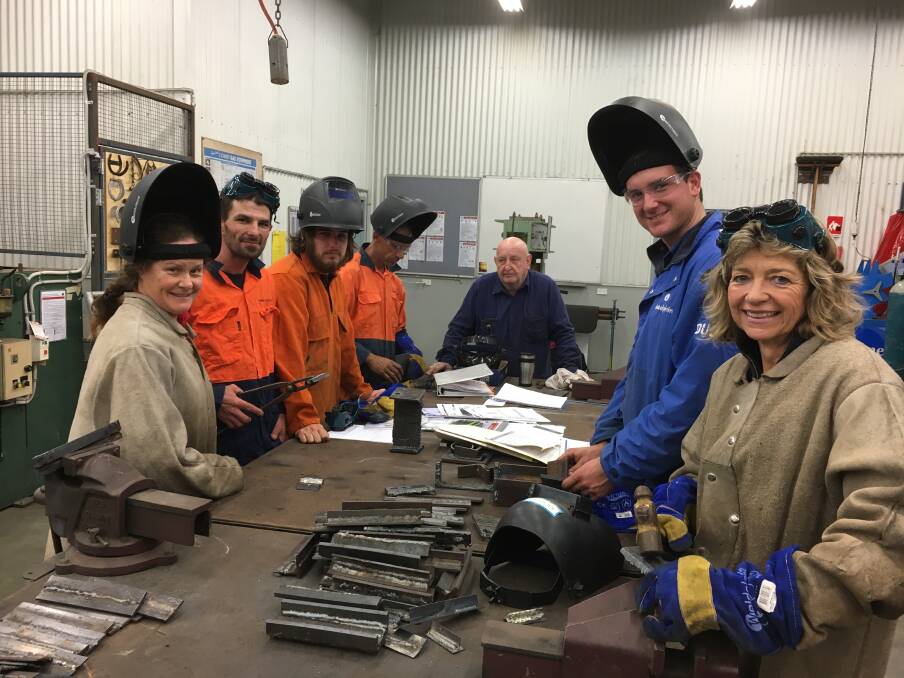 Welders on track: Nicola O'Driscoll, John Baker, Luke Hall, Damien Smith, TAFE instructor Kevin Hartcher, Lachlan Cheshire and Annie Rodgers. 