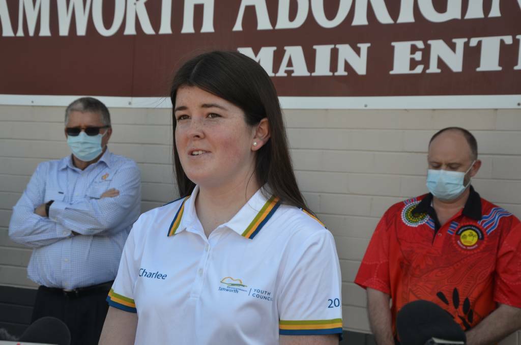 SPEAKING OUT: Tamworth Youth Council member Charlee Marshall urging young people to get vaccinated earlier this week. Photo: Cody Tsaousis 