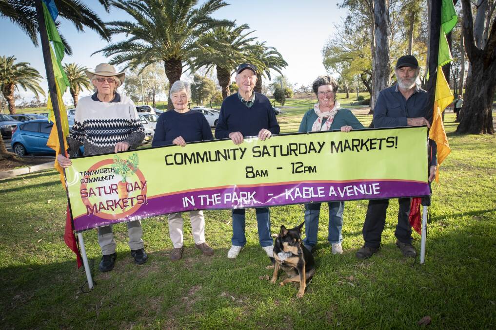 Tamworth Community Saturday Markets committee members Gerry Ward, Robyn Mowbray, Phil Blinman, Hether MiLane and John Simpson. Picture by Peter Hardin 