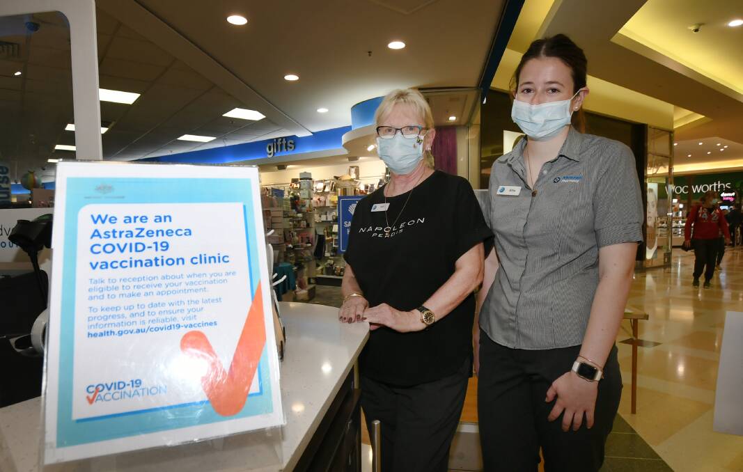 READY TO ROLL: Howles Pharmacy Tamworth's Jeannett Patterson and Ellie Andrews. The pharmacy will have a supply of Moderna from next week. Photo: Gareth Gardner 140921GGB03