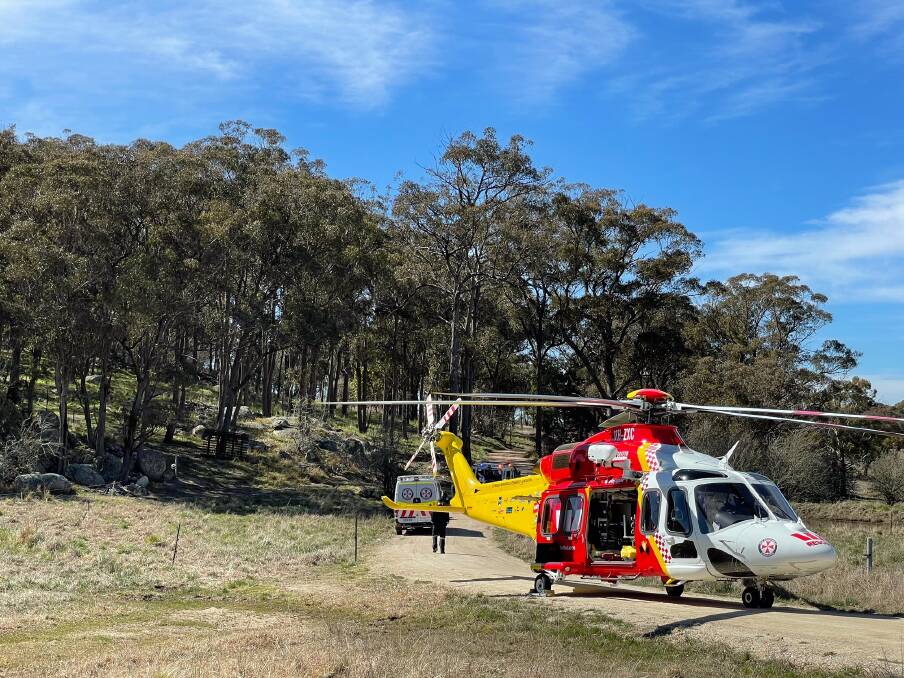 AERIAL RESCUE: Westpac Rescue crews were required to help a man who suffered injuries after a tractor accident south-east of Uralla. Photo: supplied