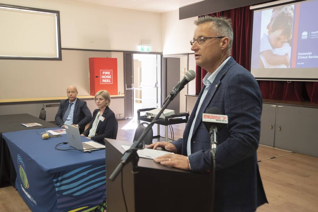 AT LAST: Gunnedah Shire Council mayor Jamie Chaffey asked a number of questions of Hunter New England Health boss Michael DiRienzo. Photo: Peter Hardin.