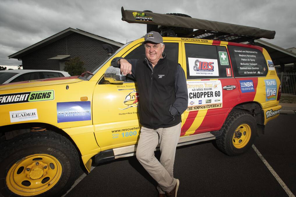 Westpac Rescue Helicopter Service's Jeff Galbraith with the lead vehicle for this year's Drover's Run. Photo: Peter Hardin 240621PHC005