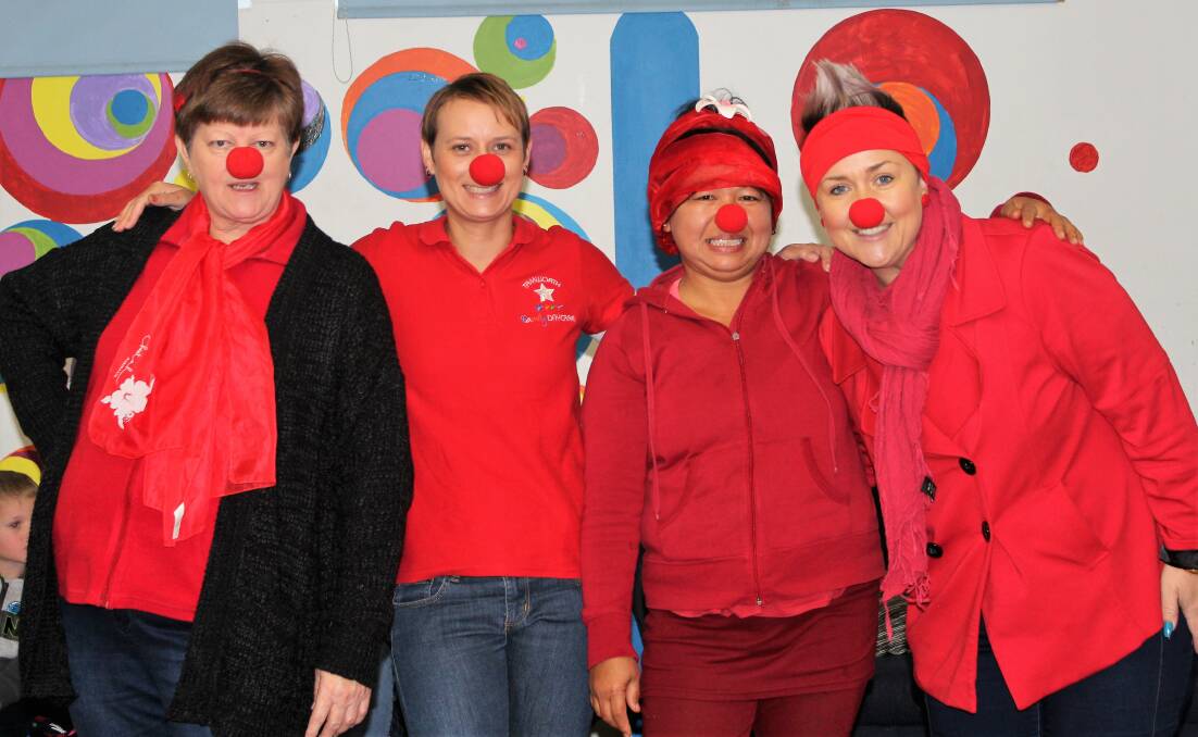 Educators Tonia Francisco, Deanna Sipple, Erni Anderson and Danielle Brock during a 2017 Red Nose Day event. 