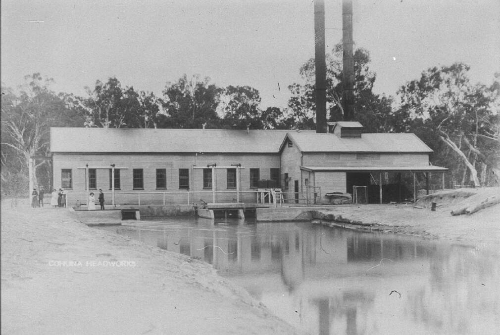 Irrigation became established before large dams and weirs. Water trusts established large steam-driven pumphouses like this one on the Murray at Cohuna, Victoria.