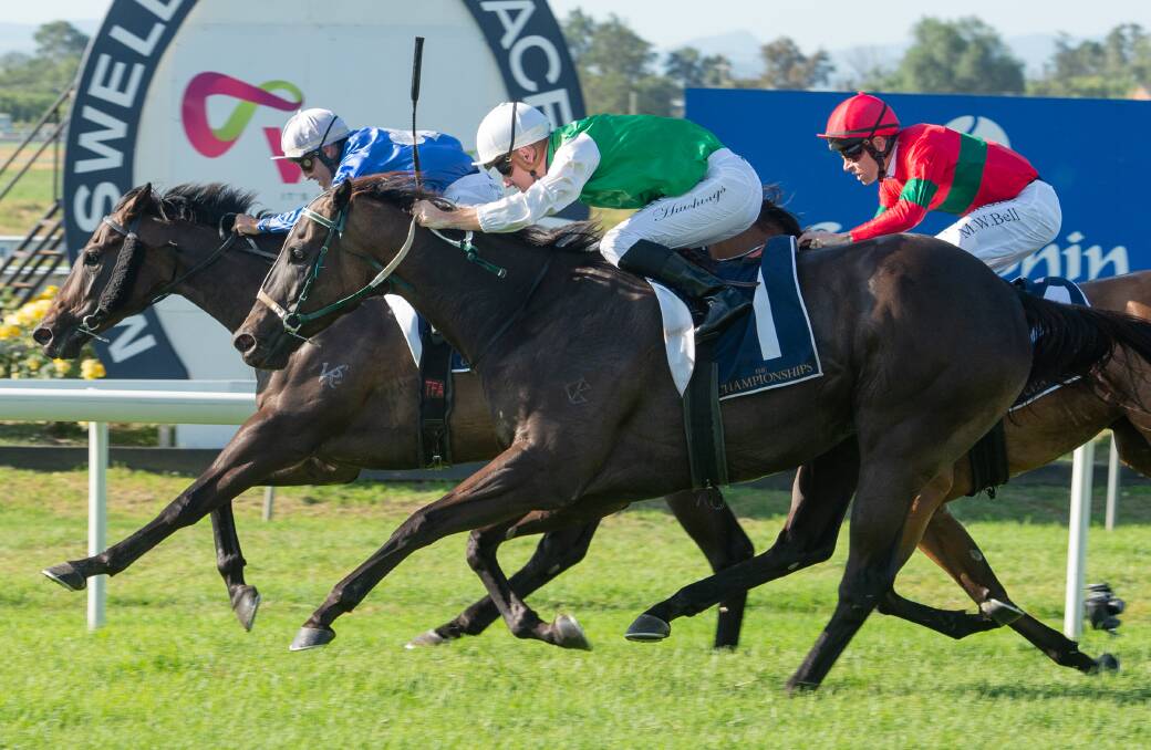 HOMETOWN TALENT: The Bernie Kelly-trained Bobbing (close to camera) will contest the $160,000 Scone Cup on Friday. Photo: Muswellbrook Race Club