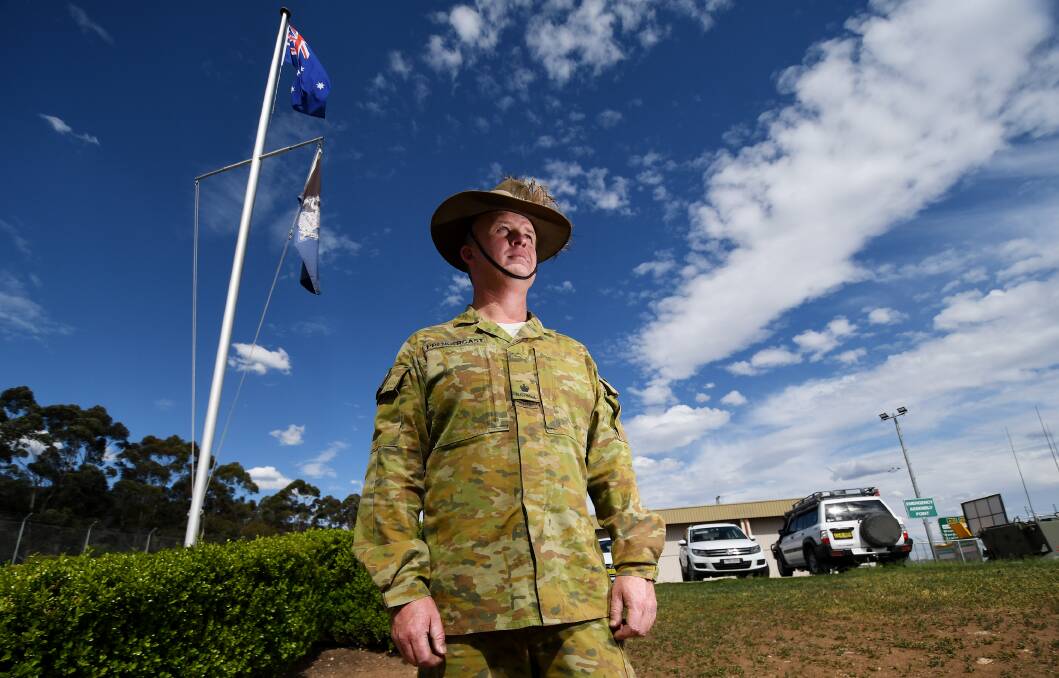 FREEDOM: Army Reserves 12/16 Hunter River Lancers major Grant Prendergast prepares for the WWI commemoration convoy through Tamworth. The soldiers will exercise their right to The Freedom of the City. Photo: Gareth Gardner