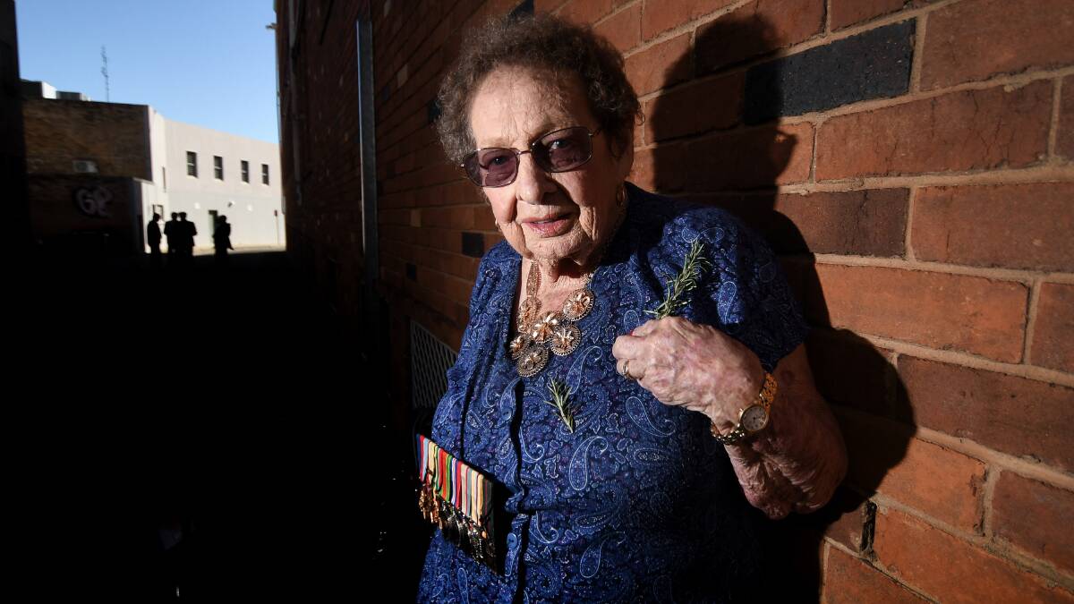 LAST MARCH: 95-year-old war widow Ethel Clegg walked in her last Anzac Day parade in Tamworth. Photo: Gareth Gardner