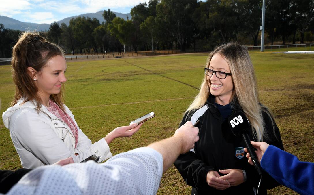 CAPTURED: Northern Inland Football general manager Julia Farina (right) at the Gipps Street Sporting Complex. Photo: Gareth Gardner