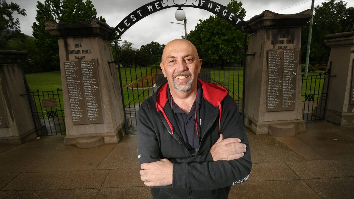 LABOR LEADER: Union organiser Stephen Mears chose the Anzac gates as the symbol of his candidacy. Photo: Gareth Gardner