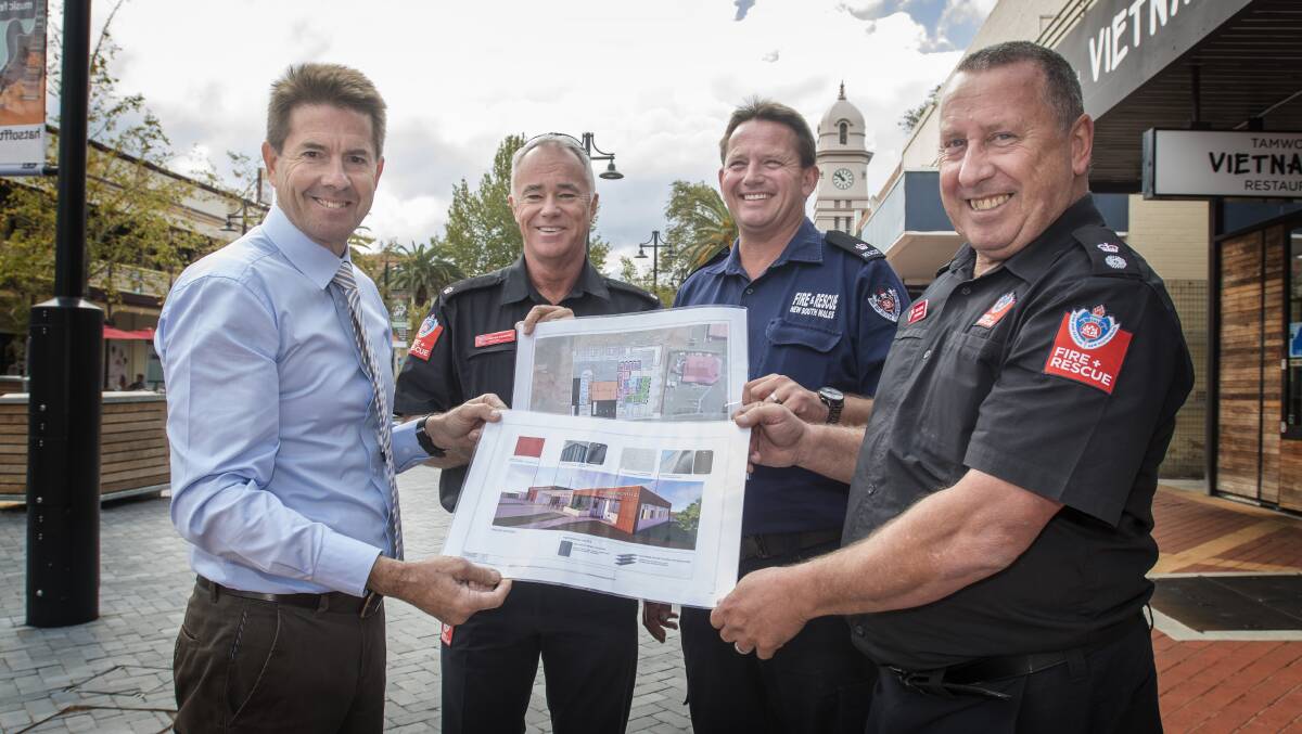 NEW CONCEPT: Tamworth MP Kevin Anderson, Tamworth Fire and Rescue's Peter Nugent, Glenn Wills-Allan and Tom Cooper. Photo: Peter Hardin