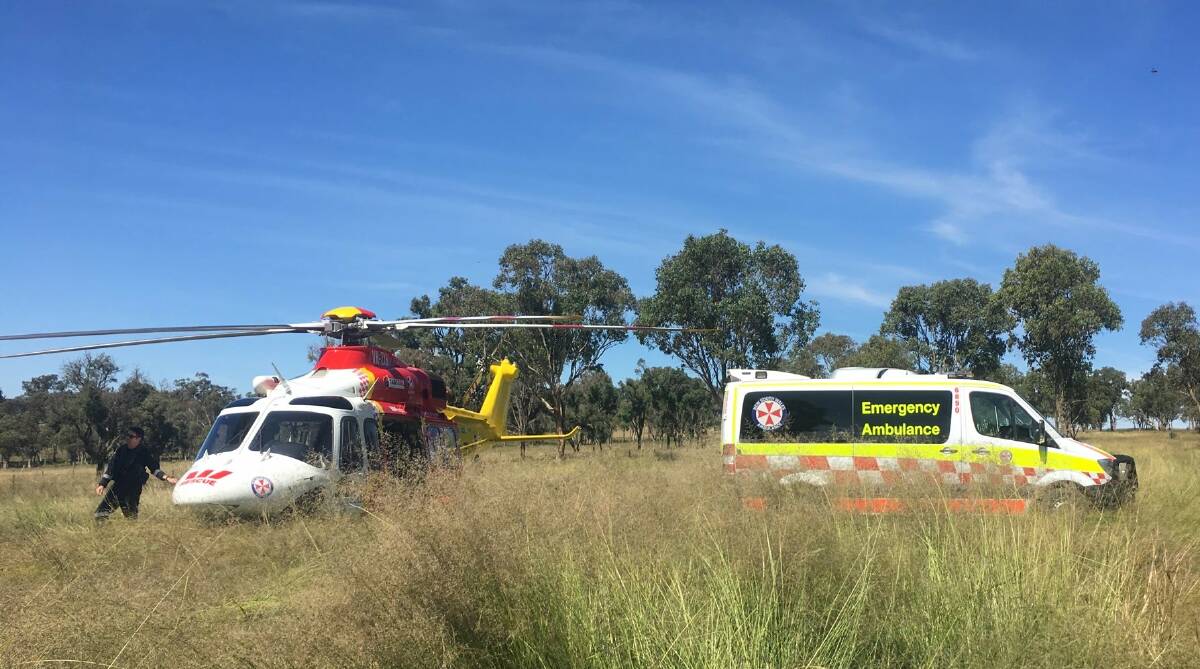 RESCUE: The Westpac Rescue Helicopter has been called to a horse rider who fell at a Woolbrook property. Photo: WRHS