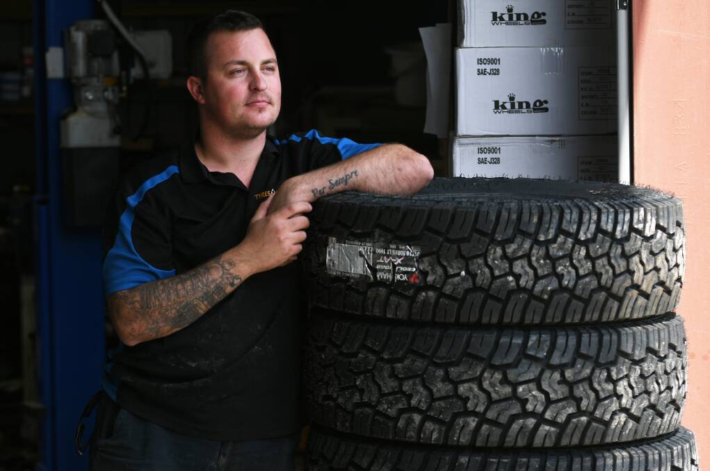 SHORTAGE: Smitty's Tyre and Auto manager Justin Bradbury said it has been difficult to restock some tyre brands. Photo: Gareth Gardner 150920GGB02