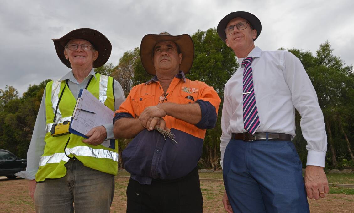 UNCOVERED: Archaeologist Pat Gaynor, Anaiwan man Don Fermor and Tamworth council infrastructure manager Murray Russell. Photo: Ben Jaffrey